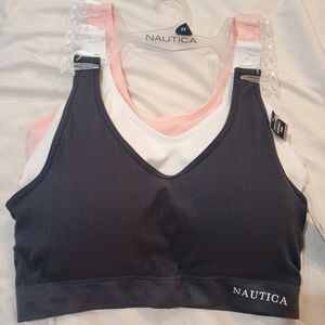 New Nautica 3 Pk Active Loungewear Sports Bras Navy White Pink Size 2X